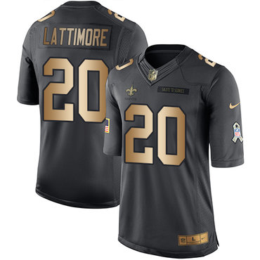 Nike Saints #20 Marshon Lattimore Black Youth Stitched NFL Limited Gold Salute to Service Jersey