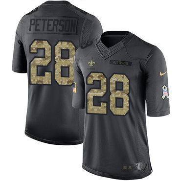 Nike Saints #28 Adrian Peterson Black Youth Stitched NFL Limited 2016 Salute to Service Jersey