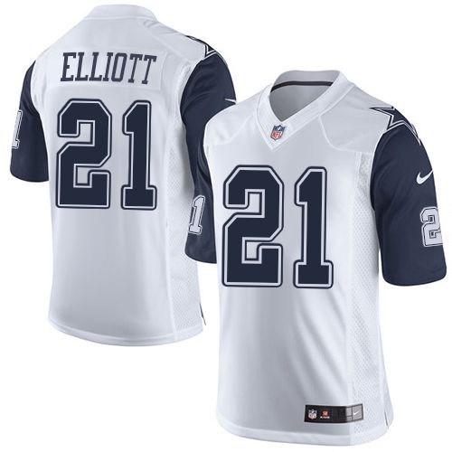 Youth Nike Cowboys #21 Ezekiel Elliott White Stitched NFL Elite Rush Jersey