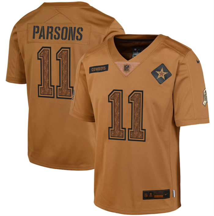 Youth Dallas Cowboys #11 Micah Parsons 2023 Brown Salute To Service Limited Stitched Football Jersey