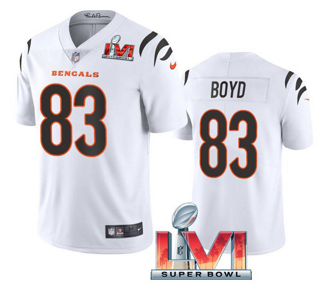 Men's Cincinnati Bengals #83 Tyler Boyd 2022 White Super Bowl LVI Vapor Limited Stitched Jersey