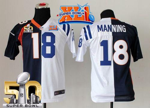 Youth Nike Broncos #18 Peyton Manning Blue White Super Bowl XLI & Super Bowl 50 Stitched NFL Elite Split Colts Jersey