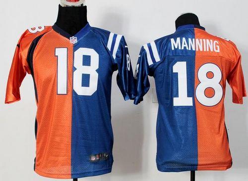 Youth Nike Colts #18 Peyton Manning Orange Blue Stitched NFL Elite Split Broncos Jersey