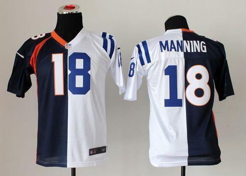 Youth Nike Colts #18 Peyton Manning Blue White Stitched NFL Elite Split Broncos Jersey