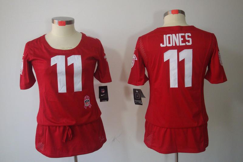 Womens NEW Atlanta Falcons 11 Jones breast Cancer Awareness Red Jerseys