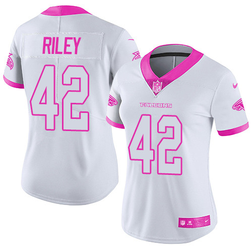 Nike Falcons #42 Duke Riley White Pink Women's Stitched NFL Limited Rush Fashion Jersey