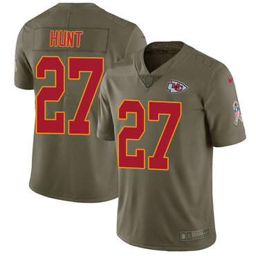 Nike Chiefs #27 Kareem Hunt Olive Youth Stitched NFL Limited 2017 Salute to Service Jersey
