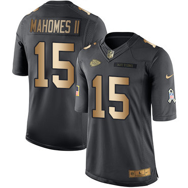 Nike Chiefs #15 Patrick Mahomes II Black Youth Stitched NFL Limited Gold Salute to Service Jersey