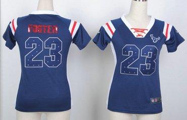 Houston Texans 23 Arian Foster Womens Draft Him Shimmer V-Neck T-Shirt - Navy Blue