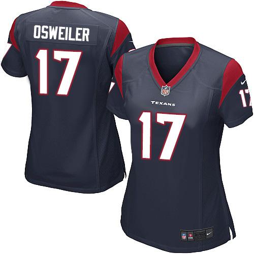 Women's Nike Texans #17 Brock Osweiler Navy Blue Team Color Stitched NFL Elite Jersey