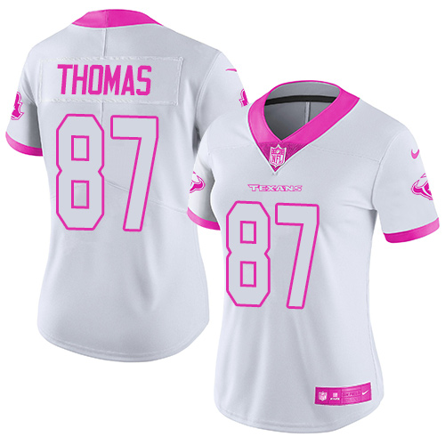 Women's Nike Texans #87 Demaryius Thomas White Pink Women's Stitched NFL Limited Rush Fashion Jersey