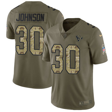 Nike Texans #30 Kevin Johnson Olive Camo Youth Stitched NFL Limited 2017 Salute to Service Jersey
