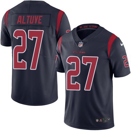 Youth Nike Texans #27 Jose Altuve Navy Blue Stitched NFL Limited Rush Jersey