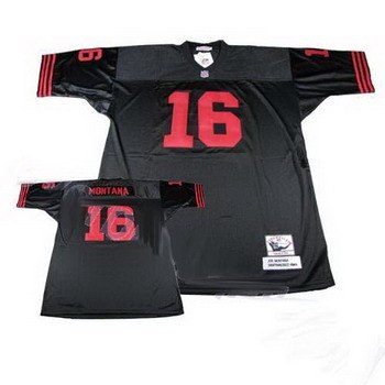 san francisco 49ers #16 joe montana mitchell and ness black jersey