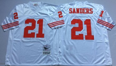 Mitchell And Ness 49ers #21 deion sanders white Men's Throwback Stitched NFL Jersey