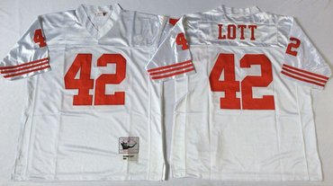 Mitchell And Ness 49ers #42 Ronnie Lott white Men's Throwback Stitched NFL Jersey