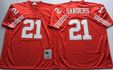 Mitchell And Ness 49ers #21 deion sanders red Men's Throwback Stitched NFL Jersey