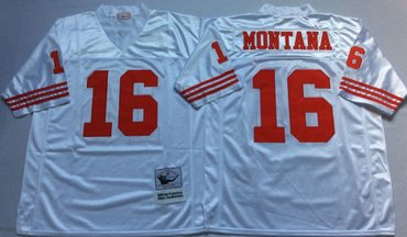 Mitchell And Ness 49ers #16 joe montana white Men's Throwback Stitched NFL Jersey
