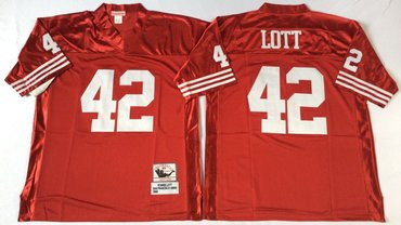 Mitchell And Ness 49ers #42 Ronnie Lott red Men's Throwback Stitched NFL Jersey
