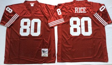 Mitchell And Ness 49ers #80 Jerry Rice red Men's Throwback Stitched NFL Jersey