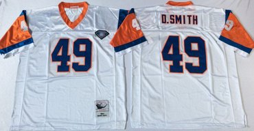 Mitchell And Ness Broncos ##49 Dennis Smith white Throwback Stitched NFL Jersey