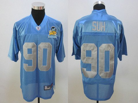 cheap nfl jersey detroit lions #90 ndamukong suh Light blue ( Detroit-Lions Patch)