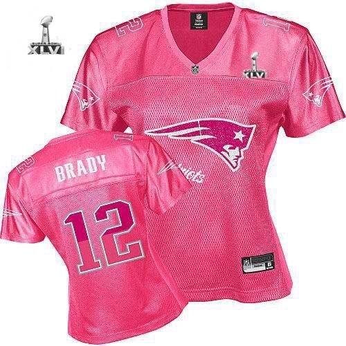 women new england patriots 12 tom brady fem fan 2012 super bowl xlvi jersey pink