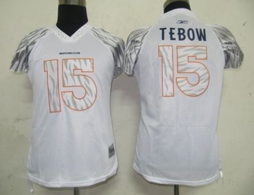 nfl denver broncos 15 tebow white women zebra field flirt fashion jersey
