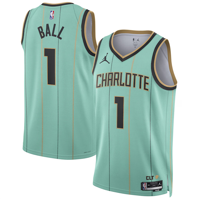 Men's Charlotte Hornets #1 LaMelo Ball Mint 2024 25 City Edition Stitched Basketball Jersey