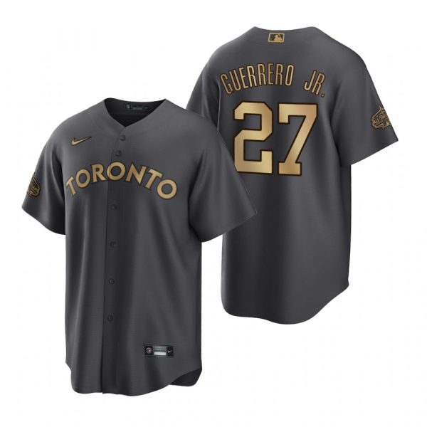 Mens Cool Base Vladimir Guerrero Jr. Toronto Blue Jays 2022 MLB All-Star Game Charcoal Black Stitched Jersey