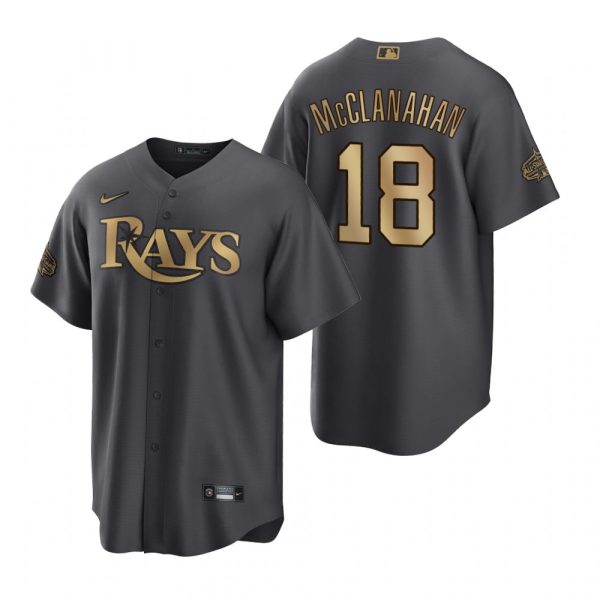 Mens Cool Base Shane Mcclanahan Tampa Bay Rays 2022 MLB All-Star Game Charcoal Black Stitched Jersey