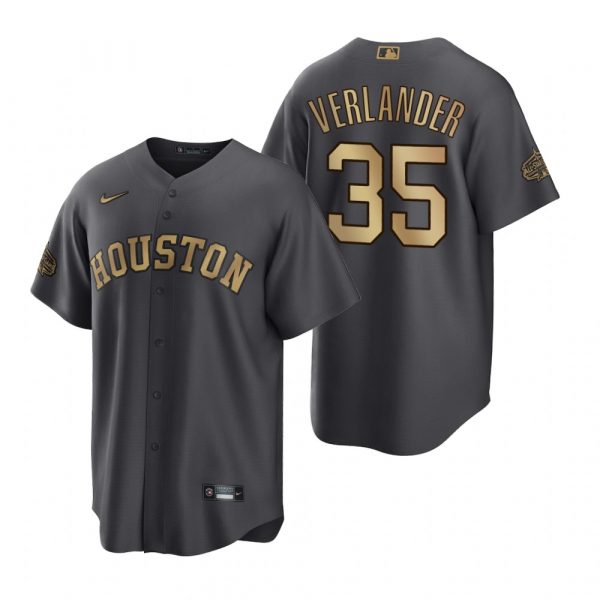 Mens Cool Base Justin Verlander Houston Astros 2022 MLB All-Star Game Charcoal Black Stitched Jersey