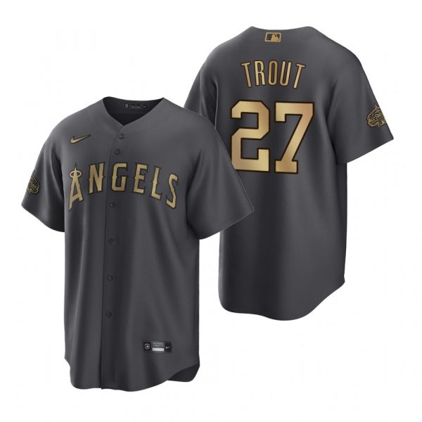 Mens Cool Base Mike Trout Los Angeles Angels 2022 MLB All-Star Game Charcoal Black Stitched Jersey