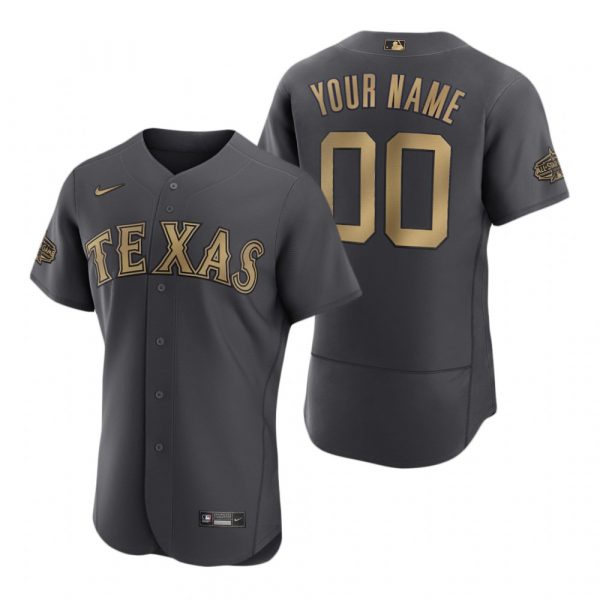 Mens Flex Base Custom Texas Rangers 2022 MLB All-Star Game Charcoal Black Stitched Jersey