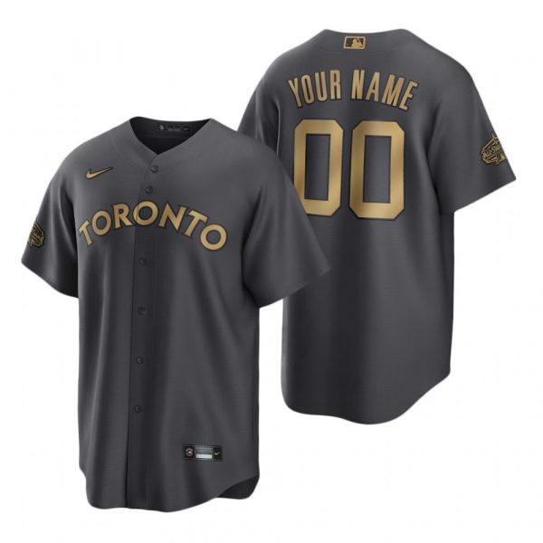 Mens Cool Base Custom Toronto Blue Jays 2022 MLB All-Star Game Charcoal Black Stitched Jersey