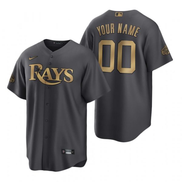 Mens Cool Base Custom Tampa Bay Rays 2022 MLB All-Star Game Charcoal Black Stitched Jersey