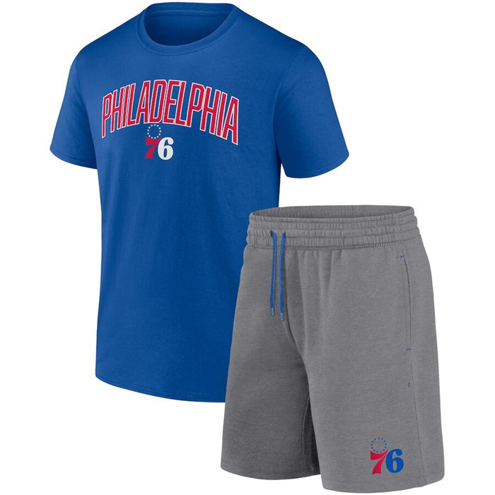 Men's Philadelphia 76ers Blue Heather Gray Arch T-Shirt & Shorts Combo Set