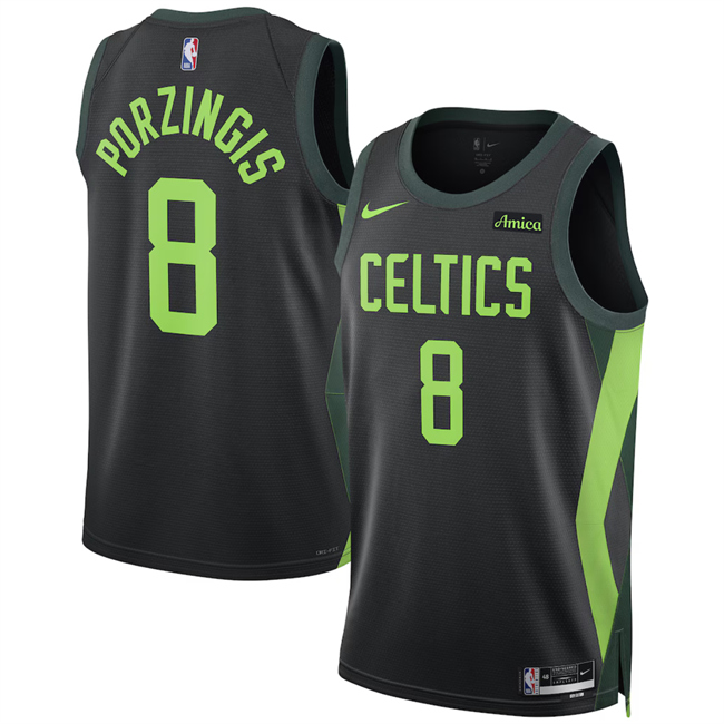 Men's Boston Celtics #8 Kristaps Porzi??is Black 2024 25 City Edition Stitched Basketball Jersey