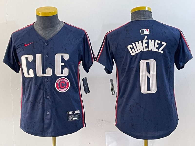 Youth Cleveland Guardians #0 Andrés Giménez Navy 2024 City Connect Limited Stitched Baseball Jersey 2