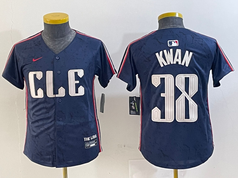 Youth Cleveland Guardians #38 Steven Kwan Navy 2024 City Connect Limited Stitched Baseball Jersey 3