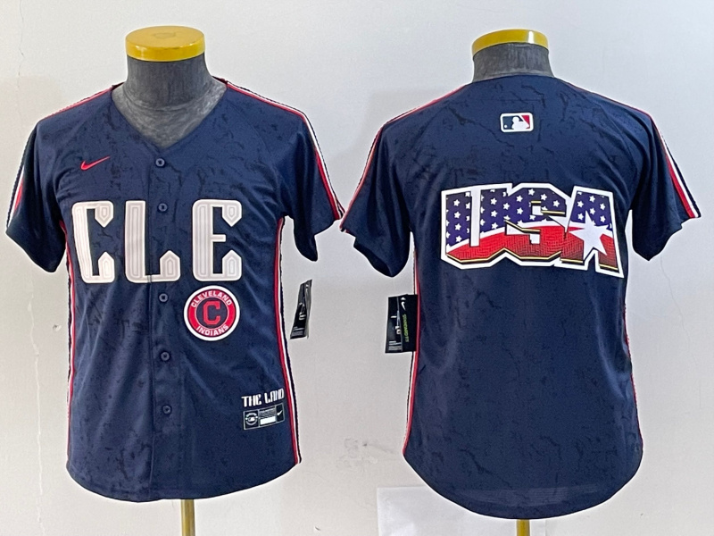 Youth Cleveland Guardians Team Big Logo Navy 2024 City Connect Stitched Baseball JerseyS 3