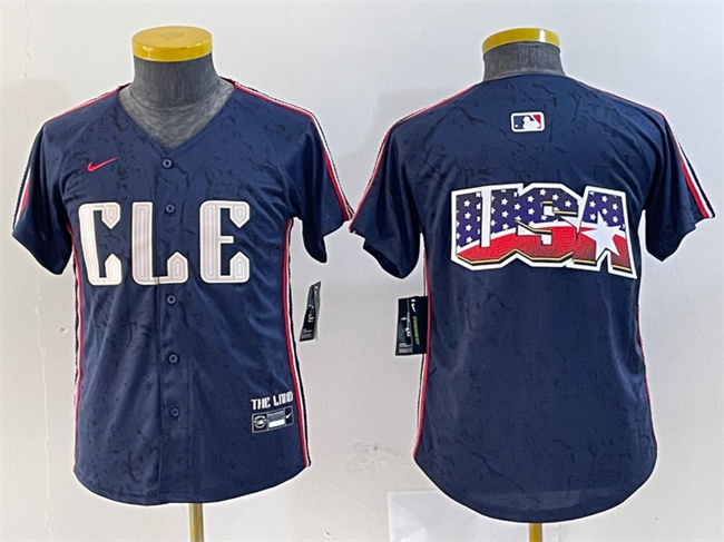 Youth Cleveland Guardians Team Big Logo Navy 2024 City Connect Stitched Baseball JerseyS