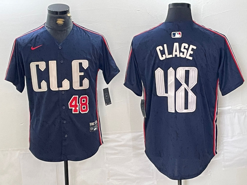 Youth Cleveland Guardians #48 Emmanuel Clase Navy 2024 City Connect Limited Stitched Baseball Jersey 9