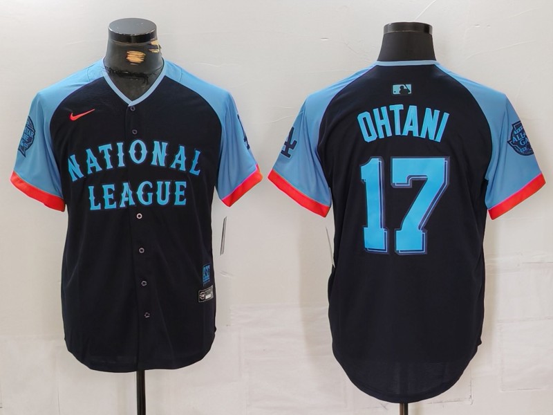 Men's National League #17 Shohei Ohtani Navy 2024 All-Star Elite Stitched Baseball Jersey 4