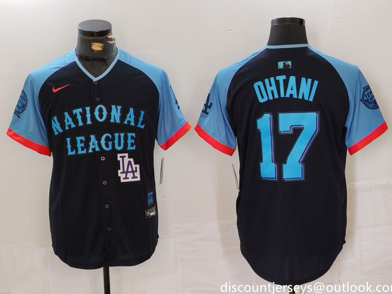 Men's National League #17 Shohei Ohtani Navy 2024 All-Star Elite Stitched Baseball Jersey 1