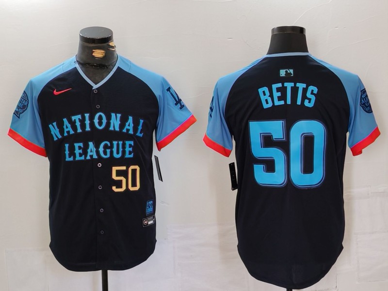 Men's National League #50 Mookie Betts Navy 2024 All-Star Limited Stitched Baseball Jersey 6