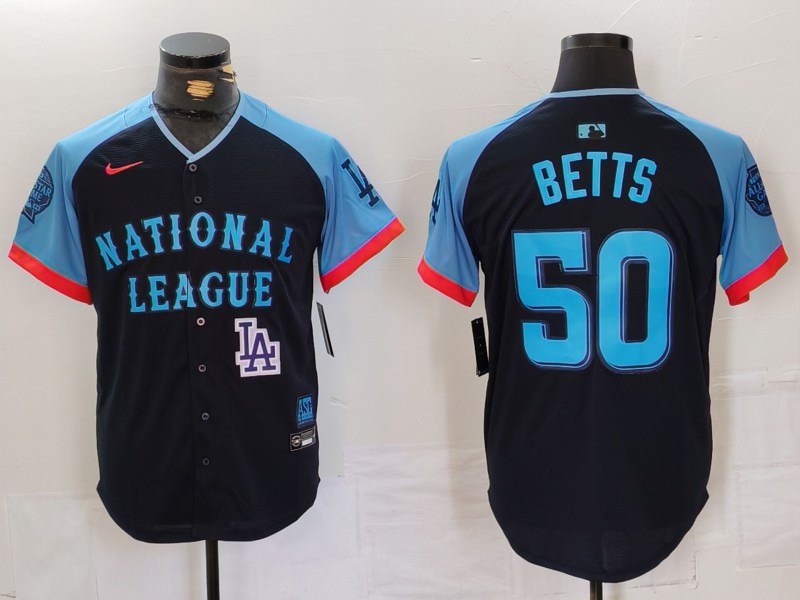 Men's National League #50 Mookie Betts Navy 2024 All-Star Limited Stitched Baseball Jersey 3