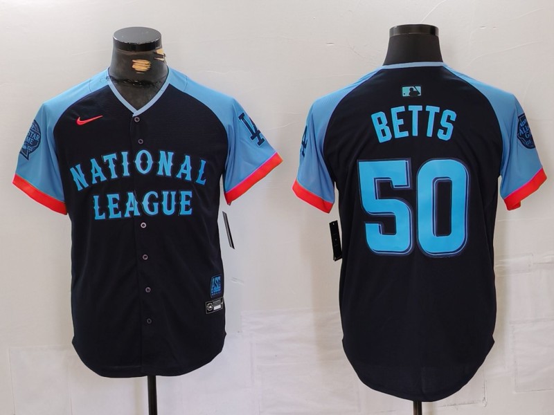 Men's National League #50 Mookie Betts Navy 2024 All-Star Limited Stitched Baseball Jersey 1