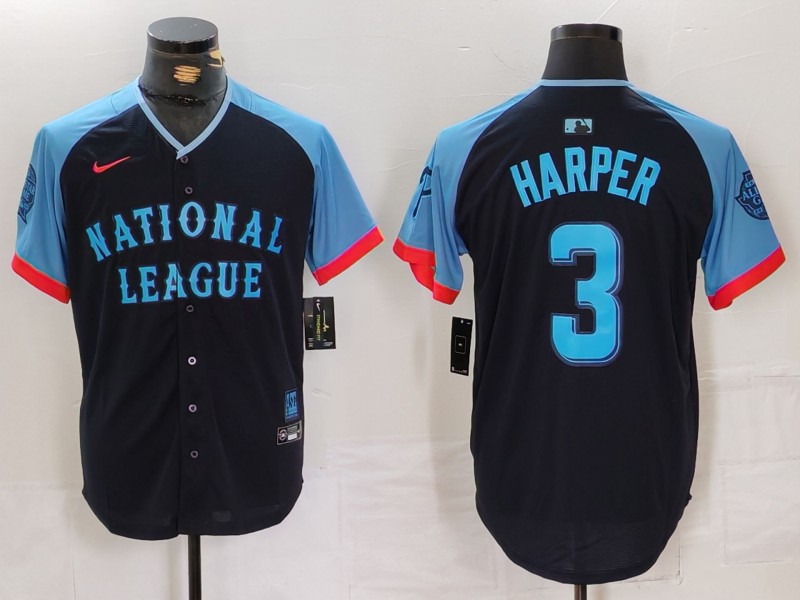 Men's National League #3 Bryce Harper Navy 2024 All-Star Limited Stitched Baseball Jersey 6