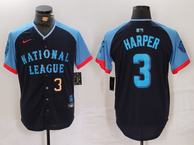 Men's National League #3 Bryce Harper Navy 2024 All-Star Limited Stitched Baseball Jersey 3